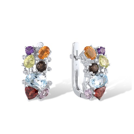 14KW Earrings Amethyst,Blue Topaz (Sky Blue),Citrine,Diamond,Garnet,Peridot,Smoky Quartz (E304415MUL114KW)