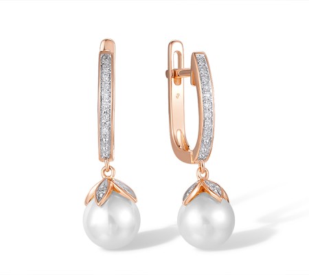 14KRW Earrings Diamond,Fresh Water White Pearl (E304421FWP14KRW)