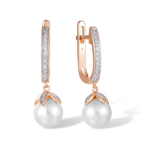 14KRW Earrings Diamond,Fresh Water White Pearl (E304421FWP14KRW)