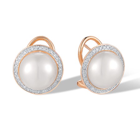14KRW Earrings Diamond,Fresh Water White Pearl E304426AFWP14KRW