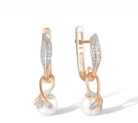 14KRW Earrings Diamond,Fresh Water White Pearl (E304433FWP14KRW)