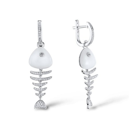 Sterling Silver Earrings White Ceramic,White Cubic Zirconia (E304467WECZSL925)