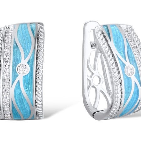 Brass w/ White Gold Plating Earrings Enamel,White Cubic Zirconia (E304527ENA2BRW)