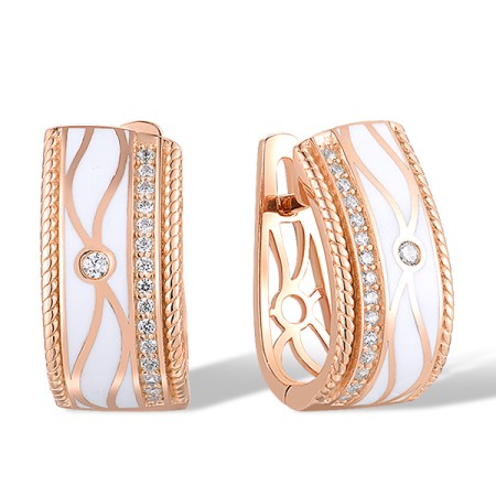 Sterling Silver w/ Rose Plating Earrings Enamel,White Cubic Zirconia (E304527ENASR925)