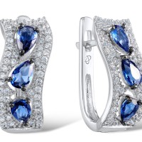 Sterling Silver w/ Black White Plating Earrings Blue Glass,White Cubic Zirconia (E304537SBLGZSK925)