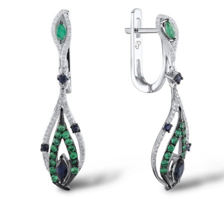 14KWB Earrings Blue Sapphire,Diamond,Emerald (E304549EMS14KWB)