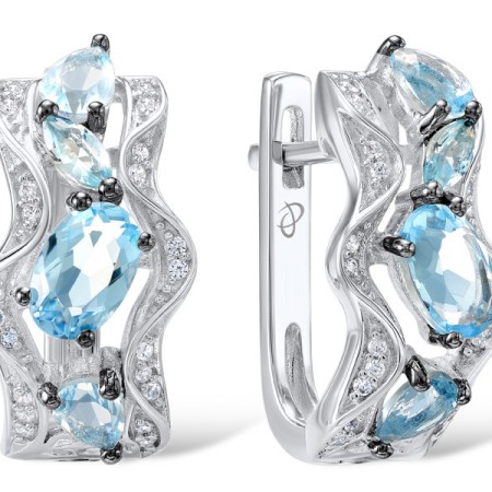Sterling Silver w/ Black White Plating Earrings White Cubic Zirconia,Blue Topaz (Sky Blue) (E304551SBKZSK925)
