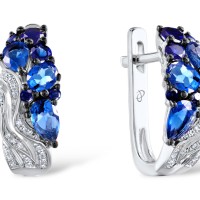 Sterling Silver w/ Black White Plating Earrings White Cubic Zirconia,Blue Glass,Blue Nano Cubic Zirconia (E304552SBLNZSK925)