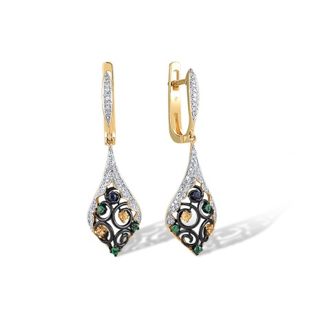 14KYWB Earrings Emerald,Yellow Sapphire,Blue Sapphire,Diamond (E304566ESY14KYWB)