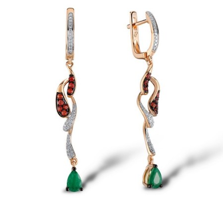14KRWB Earrings Orange Sapphire,Diamond,Emerald (E304582EOS14KRWB)