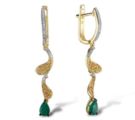 14KYWB Earrings Diamond,Emerald,Yellow Sapphire (E304583EYS14KYWB)