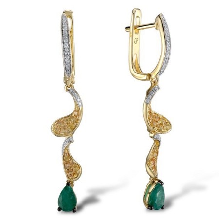 14KYWB Earrings Diamond,Emerald,Yellow Sapphire (E304583EYS14KYWB)