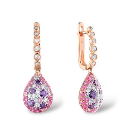 Sterling Silver Earrings Amethyst Cubic Zirconia,Created Pink Sapphire,White Cubic Zirconia (E304589ACPZSL925)