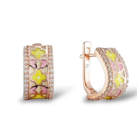 Sterling Silver w/ Rose Plating Earrings Enamel,White Cubic Zirconia (E304599ENASR925)