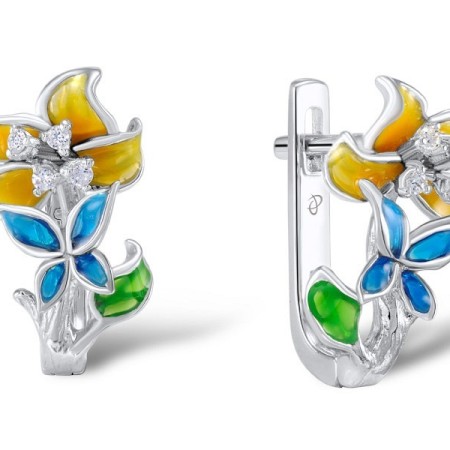Sterling Silver Earrings Enamel,White Cubic Zirconia (E304614ENASL925)