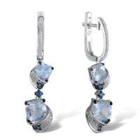 14KWB Earrings Blue Topaz (Sky Blue),Blue Topaz (Swiss Blue),Diamond,London Blue Topaz (E304622BKLT14KWB)