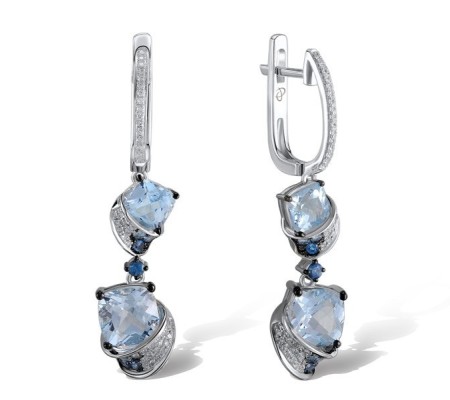 14KWB Earrings Blue Topaz (Sky Blue),Blue Topaz (Swiss Blue),Diamond,London Blue Topaz (E304622BKLT14KWB)