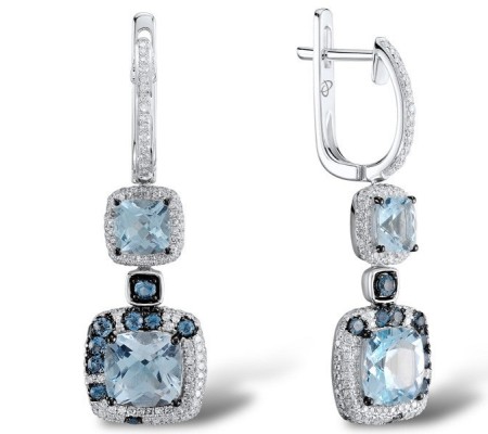 14KWB Earrings Blue Topaz (Sky Blue),Diamond,London Blue Topaz (E304624BLK14KWB)