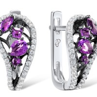 Sterling Silver w/ Black White Plating Earrings White Cubic Zirconia,Amethyst (E304632SAYZSK925)