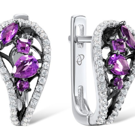 Sterling Silver w/ Black White Plating Earrings White Cubic Zirconia,Amethyst (E304632SAYZSK925)