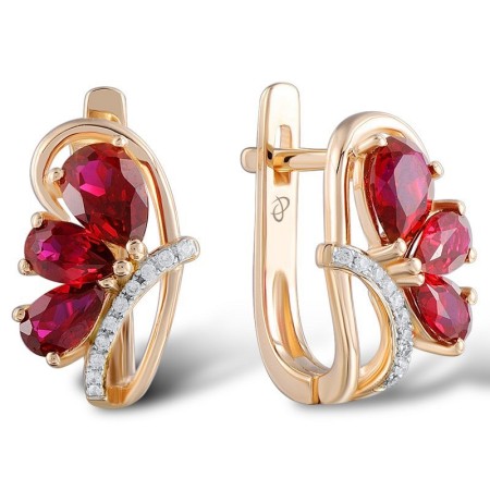 Sterling Silver w/ Rose Plating Earrings Created Ruby,White Cubic Zirconia (E304676CRZSR925)