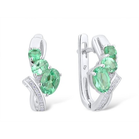 Sterling Silver Earrings Green Spinel,White Cubic Zirconia (E304688GSZSL925)