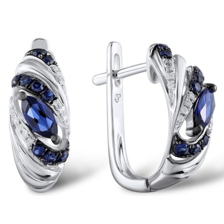 Sterling Silver Earrings Blue Nano Cubic Zirconia,White Cubic Zirconia (E304731CRSZSL925)