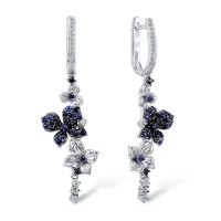 Sterling Silver w/ Black White Plating Earrings Blue Nano Cubic Zirconia,White Cubic Zirconia (E304737ABZZSK925)