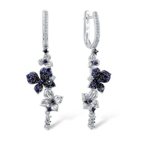 Sterling Silver w/ Black White Plating Earrings Blue Nano Cubic Zirconia,White Cubic Zirconia (E304737ABZZSK925)
