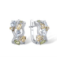14KW Earrings Blue Topaz (Sky Blue),Blue Topaz (Swiss Blue),Citrine,Diamond,Peridot (E304762MUL114KW)