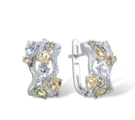 14KW Earrings Blue Topaz (Sky Blue),Blue Topaz (Swiss Blue),Citrine,Diamond,Peridot (E304762MUL114KW)