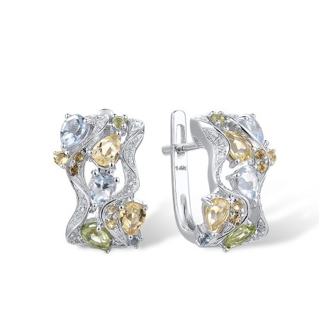 14KW Earrings Blue Topaz (Sky Blue),Blue Topaz (Swiss Blue),Citrine,Diamond,Peridot (E304762MUL114KW)