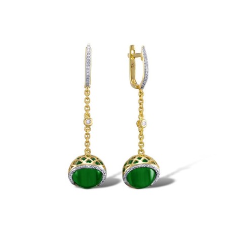Sterling Silver w/ Yellow Plating Earrings Dyed Green Agate,White Cubic Zirconia (E304785GEZSY925)
