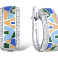 Sterling Silver Earrings White Cubic Zirconia,Enamel (E304839SENASL925)