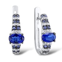 Sterling Silver w/ Black White Plating Earrings Blue Glass,Blue Nano Cubic Zirconia,White Cubic Zirconia (E304847BLNZSK925)