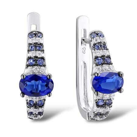 Sterling Silver w/ Black White Plating Earrings Blue Glass,Blue Nano Cubic Zirconia,White Cubic Zirconia (E304847BLNZSK925)