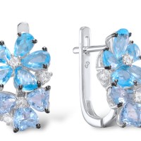Sterling Silver w/ Black White Plating Earrings Blue Glass,White Cubic Zirconia (E304912BLGZSK925)