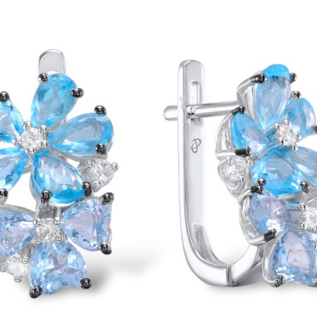 Sterling Silver w/ Black White Plating Earrings Blue Glass,White Cubic Zirconia (E304912BLGZSK925)
