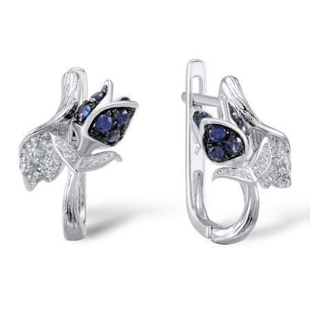 Sterling Silver Earrings Blue Nano Cubic Zirconia,White Cubic Zirconia (E304950CRSZSL925)