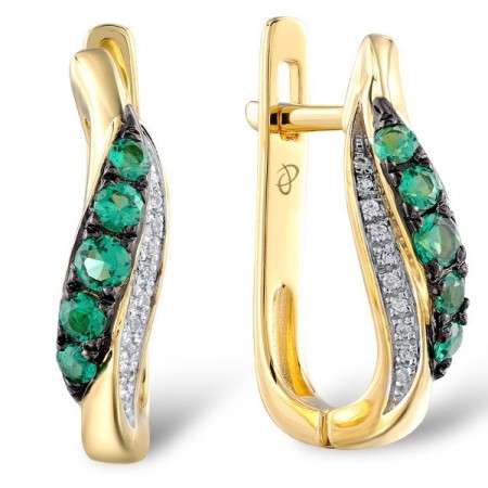 Sterling Silver w/ Yellow Plating Earrings Green Spinel,White Cubic Zirconia (E304965GSZSY925)