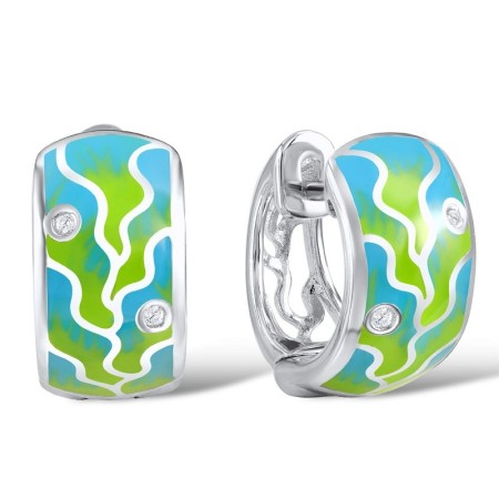 Sterling Silver Earrings Enamel,White Cubic Zirconia (E305001ENASL925)