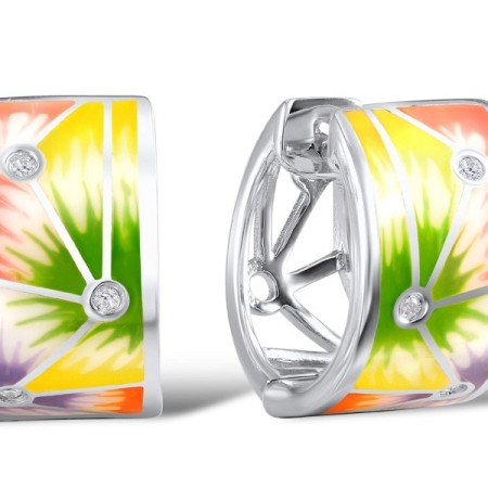 Sterling Silver Earrings Enamel,White Cubic Zirconia (E305003ENA1SL925)