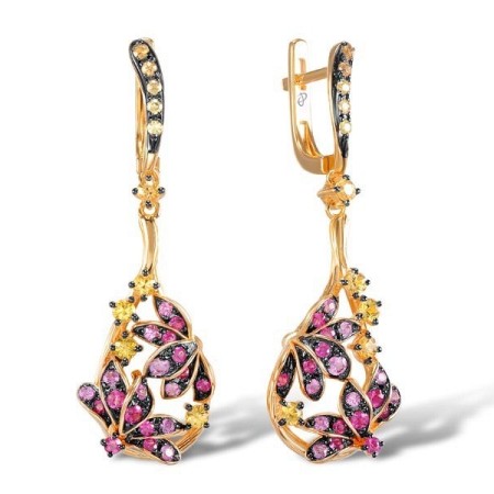 Sterling Silver w/ Rose Plating Earrings Pink Sapphire,Ruby,Yellow Sapphire (E305035RPYSSR925)