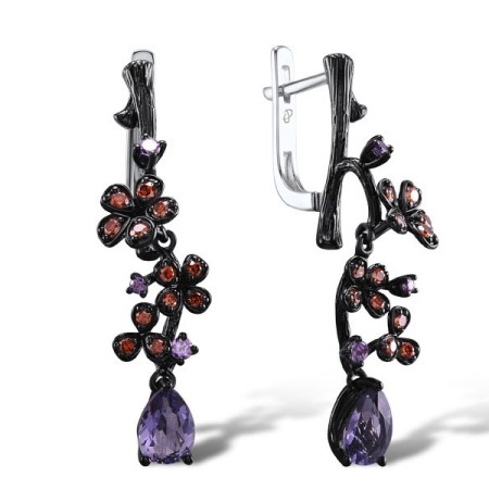 Sterling Silver Earrings Amethyst Cubic Zirconia,Cognac Diamond,Purple Glass (E305037CUAZSL925)