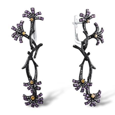 Sterling Silver Earrings Amethyst Cubic Zirconia,White Cubic Zirconia,Yellow Cubic Zirconia (E305038AWYZSL925)