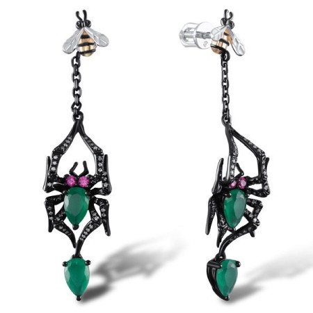 Sterling Silver Earrings Created Ruby,Green Glass,White Cubic Zirconia (E305044CRGZSL925)
