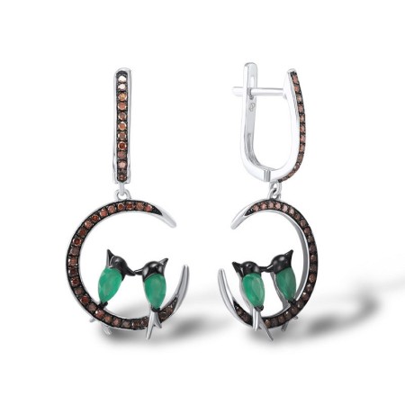 Sterling Silver Earrings Cognac Diamond,Green Glass (E305049CDGSL925)