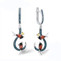 Sterling Silver Earrings Blue Cubic Zirconia,Purple Glass,Yellow Cubic Zirconia (E305050UBYZSL925)