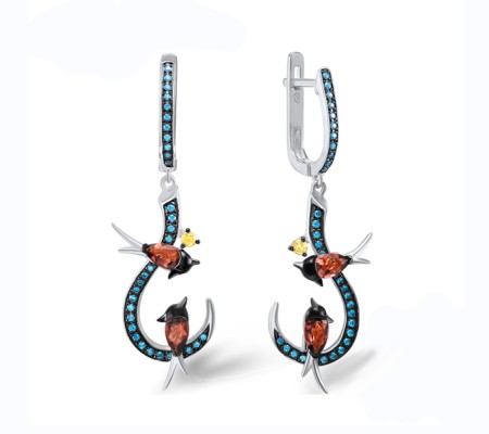 Sterling Silver Earrings Blue Cubic Zirconia,Purple Glass,Yellow Cubic Zirconia (E305050UBYZSL925)