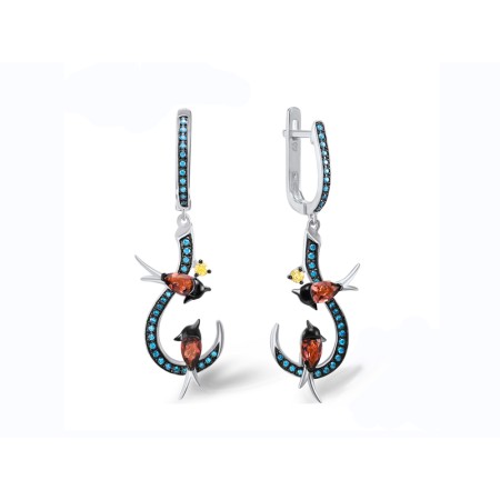 Sterling Silver Earrings Blue Cubic Zirconia,Purple Glass,Yellow Cubic Zirconia (E305050UBYZSL925)